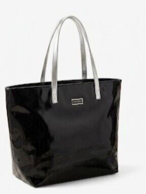 Jimmy Choo Parfume Black Faux Leather Tote with Silver Straps NWOT